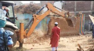 Bulldozing poor Muslims' houses in UP, India.