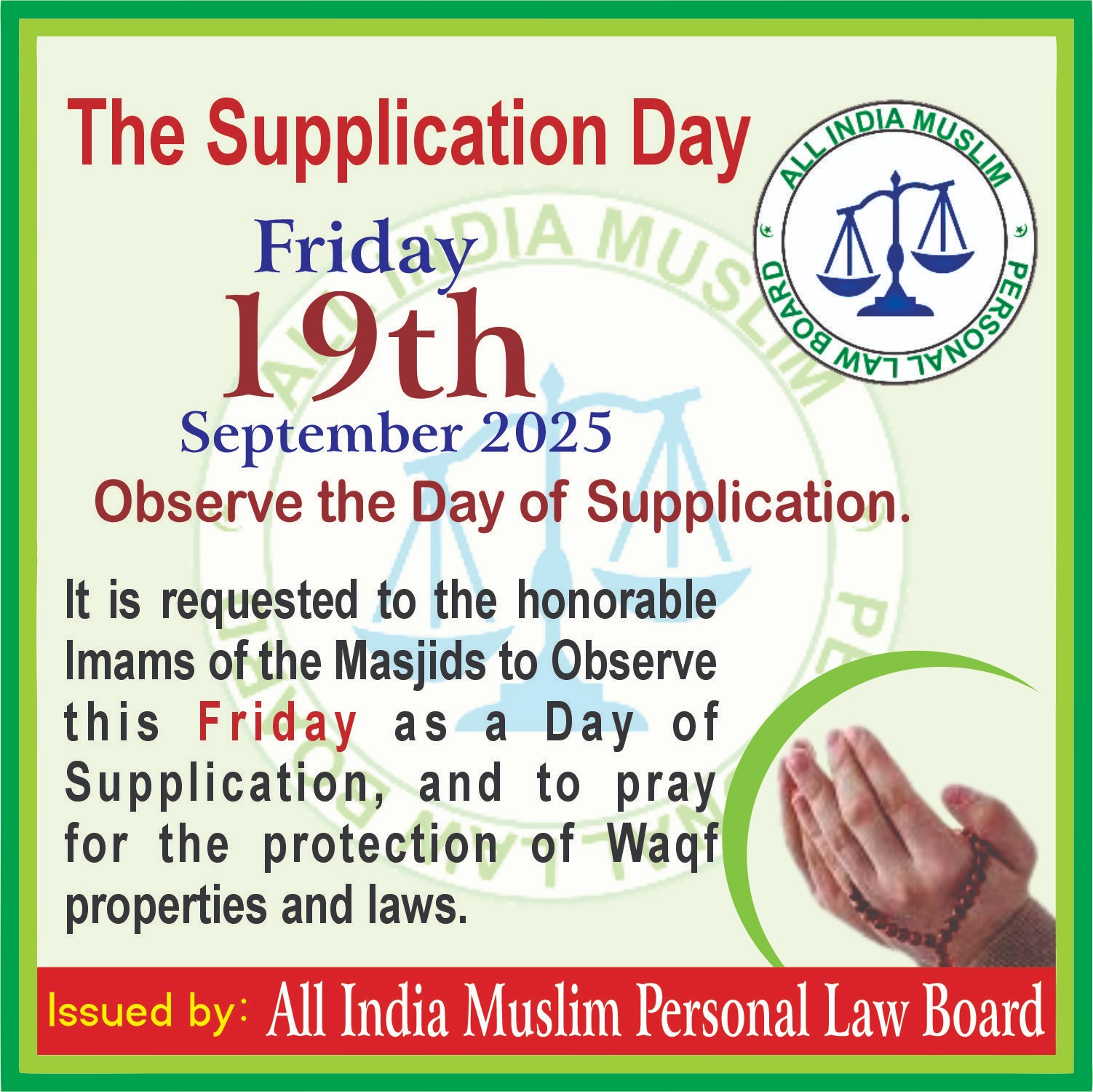 September 19: AIMPLB Launches Second Roadmap Against Waqf Law with Day of Prayer